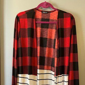Red Plaid & Striped Cardigan